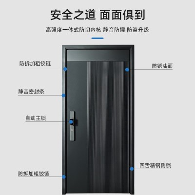 现代甲级防盗门智能锁简约轻奢北欧隔音铸铝门降噪通风入户门批发
