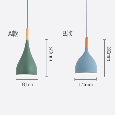 北欧木艺彩色吊灯创意个性餐厅吧台奶茶店办公室早教室马卡龙灯具图2