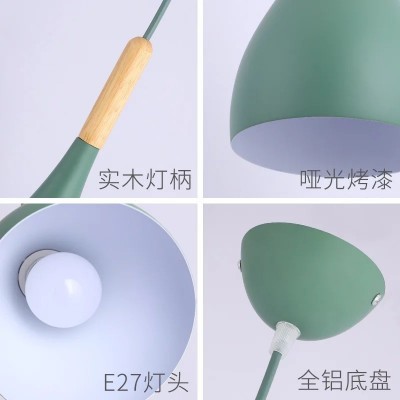 北欧木艺彩色吊灯创意个性餐厅吧台奶茶店办公室早教室马卡龙灯具图4