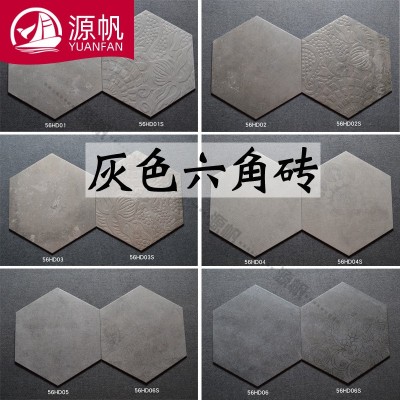 水泥灰色六边形地板砖600*520 北欧防滑厨卫阳台餐厅六角仿古瓷砖图2