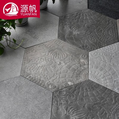 水泥灰色六边形地板砖600*520 北欧防滑厨卫阳台餐厅六角仿古瓷砖图4