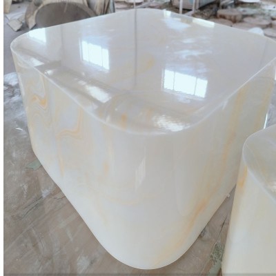 弧形透光石吊顶圆角灯箱灯罩亚克力云石玻璃玉石发光仿大理石纹板图2