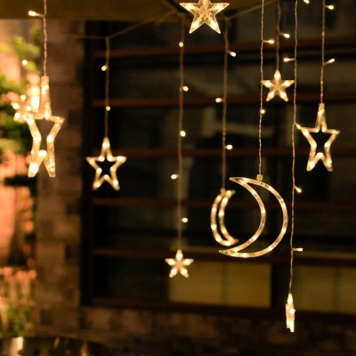 亚马逊跨境太阳能星月灯窗帘灯星星灯圣诞庭院装饰灯防水彩灯串灯图4