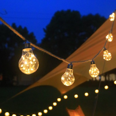 太阳能LED麻绳灯串庭院户外防水装饰灯圣诞节日场景彩灯铜线灯泡