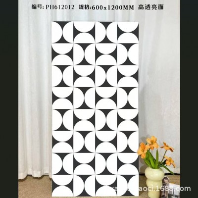 600x1200北黑白亮光拼花瓷砖酒吧走廊酒店餐厅连锁店亮面KTV地砖图2