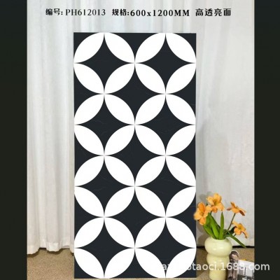 600x1200北黑白亮光拼花瓷砖酒吧走廊酒店餐厅连锁店亮面KTV地砖图3