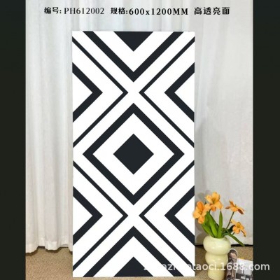 600x1200北黑白亮光拼花瓷砖酒吧走廊酒店餐厅连锁店亮面KTV地砖图4