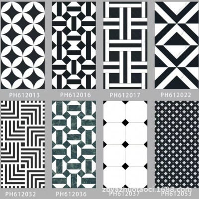 600x1200北黑白亮光拼花瓷砖酒吧走廊酒店餐厅连锁店亮面KTV地砖图5