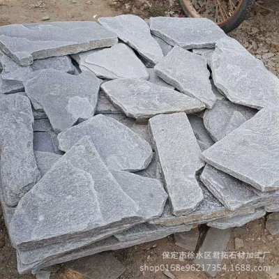 天然灰石英/蓝石英乱形 文化石碎拼石板仿古铺地灰色系石板图2