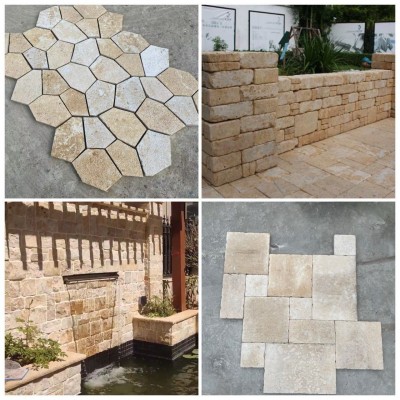 莱姆石凡尔赛拼罗马拼米黄皮革面石材古堡面园林建材文化石石头