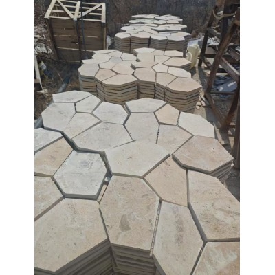 莱姆石凡尔赛拼罗马拼米黄皮革面石材古堡面园林建材文化石石头图4