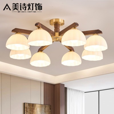 新款大厅主灯法式中古美式复古全铜卧室餐厅灯黑胡桃木客厅吸顶灯