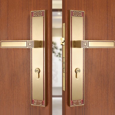 新中式纯铜门锁室内家用静音房门锁具全铜卧室实木双开门把手通用图4