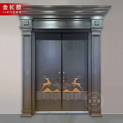 高端别墅防盗门对开门罗马柱门新中式入户防盗门进户门铸铝双开门