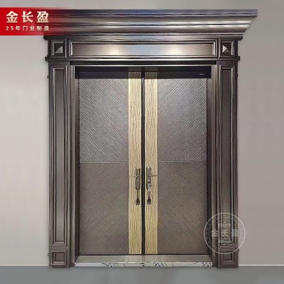 高端别墅防盗门对开门罗马柱门新中式入户防盗门进户门铸铝双开门图3