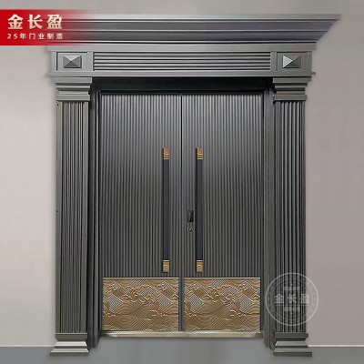高端别墅防盗门对开门罗马柱门新中式入户防盗门进户门铸铝双开门图5