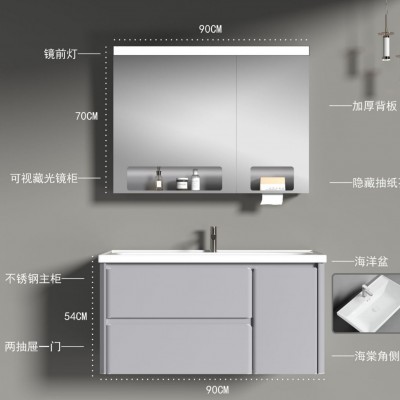 不锈钢主柜双抽带一门独特海棠角搭配超大海洋盆全面镜图3